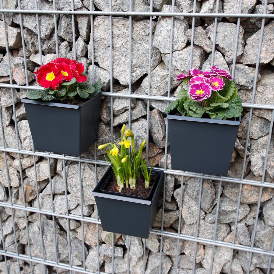 Blumenkästen für Doppelstab-Zaunelemente, Länge 15cm (3er-Set), anthrazit