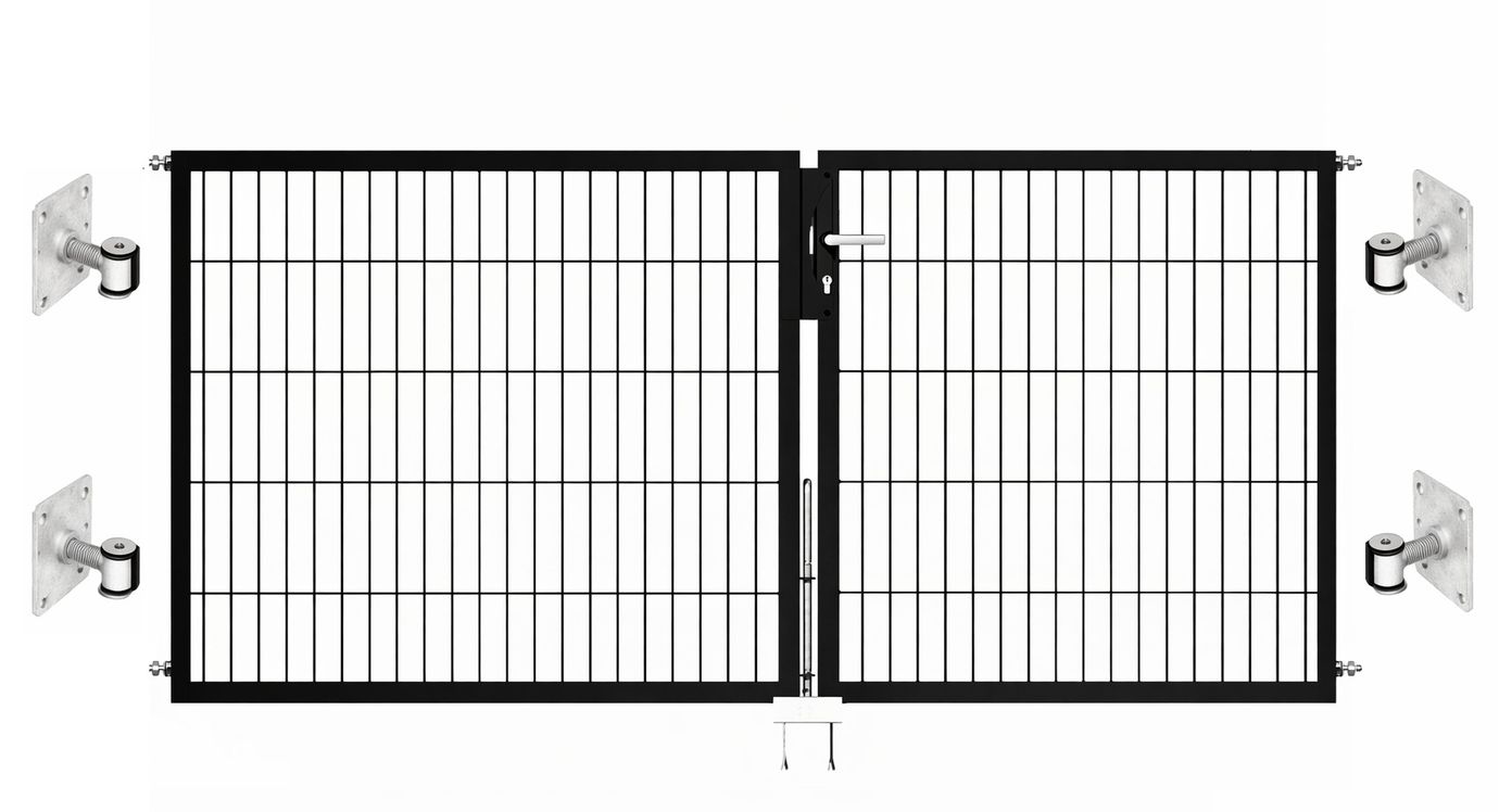 Blacky 2.0 Doppelflügel Gartentor zur Mauermontage (ohne Pfosten) - Höhen 80-140cm - Breiten 200-400cm, Farbe schwarz – Bild 1