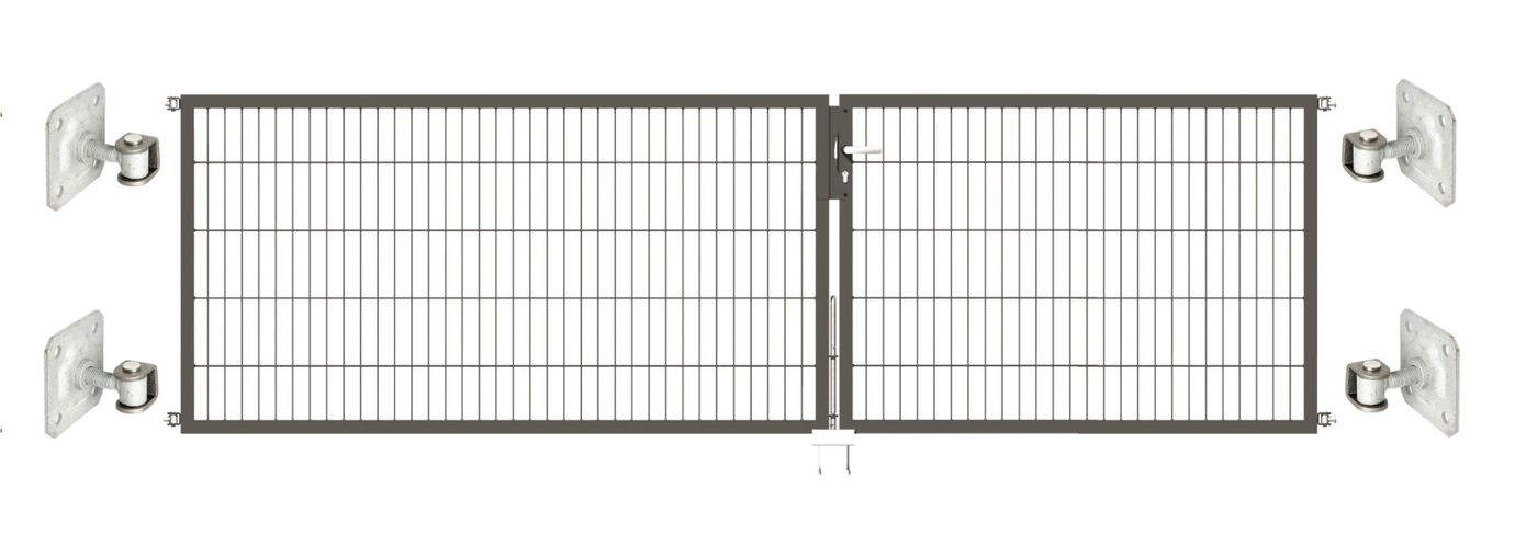 Doppeltor Optima 656 zur Mauermontage (ohne Pfosten) - Höhe 100cm, Breite 350cm, (Teilung 150+200cm, asymmetrisch)