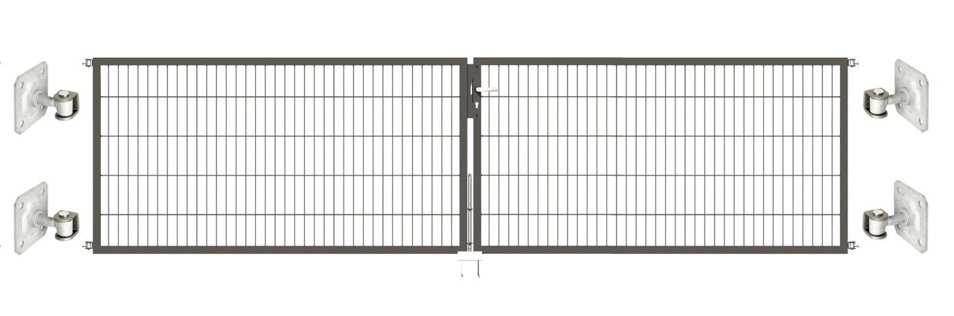 Doppeltor Optima 656 zur Mauermontage (ohne Pfosten) - Höhe 100cm, Breite 400cm, (mittig geteilt)