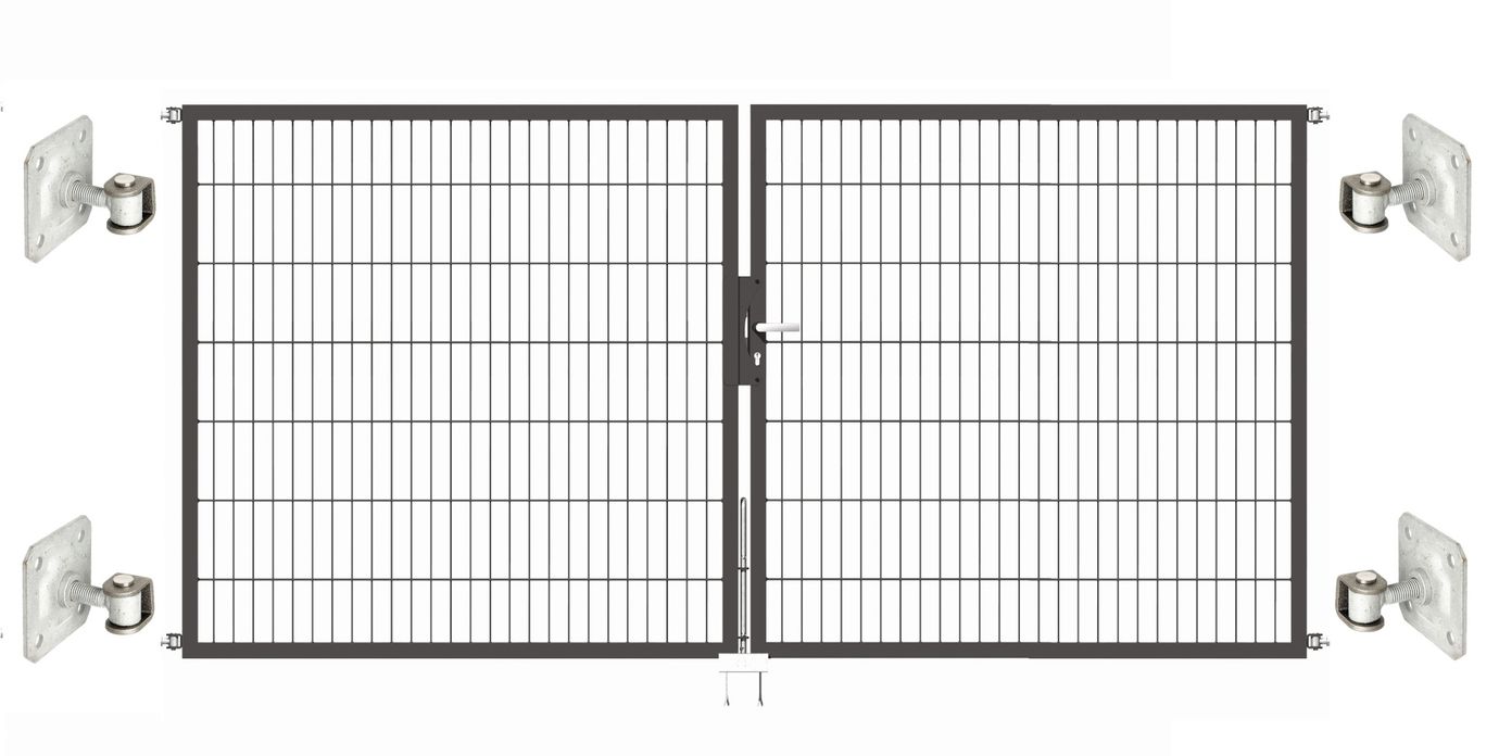 Doppeltor Optima 656 zur Mauermontage (ohne Pfosten) - Höhe 140cm, Breite 300cm, (mittig geteilt)