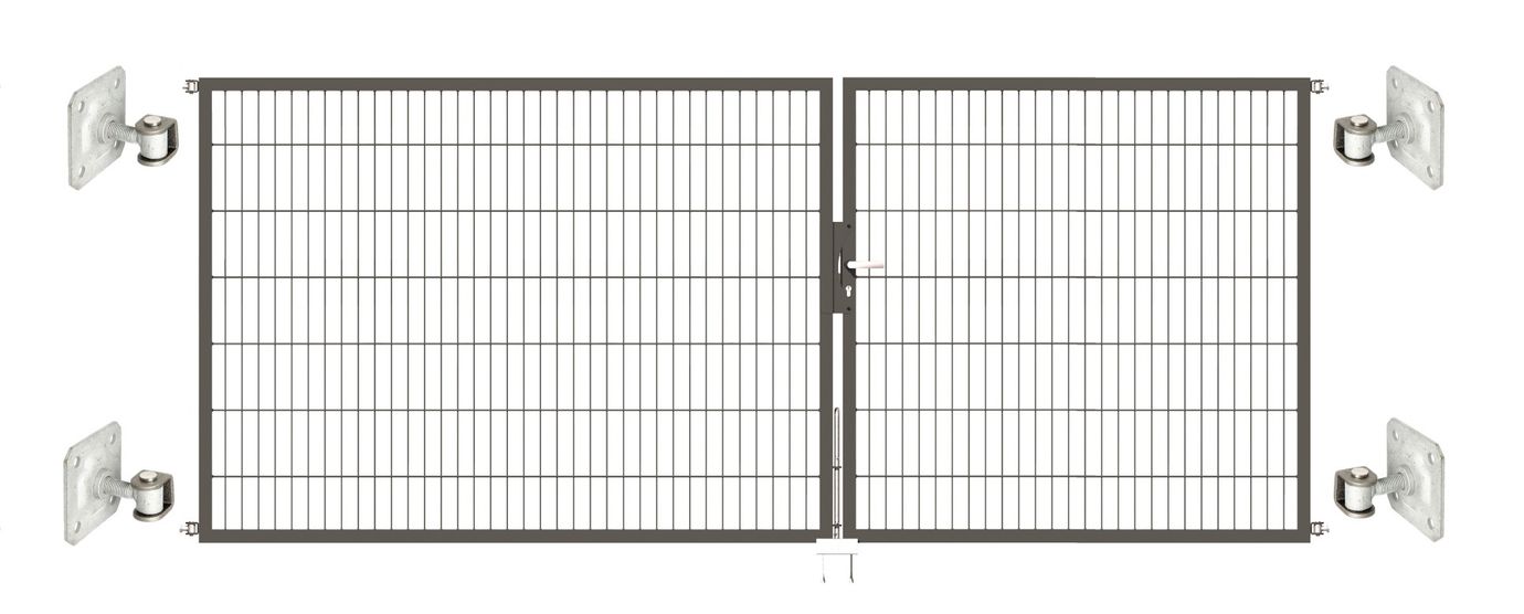 Doppeltor Optima 656 zur Mauermontage (ohne Pfosten) - Höhe 140cm, Breite 350cm, (Teilung 150+200cm, asymmetrisch)
