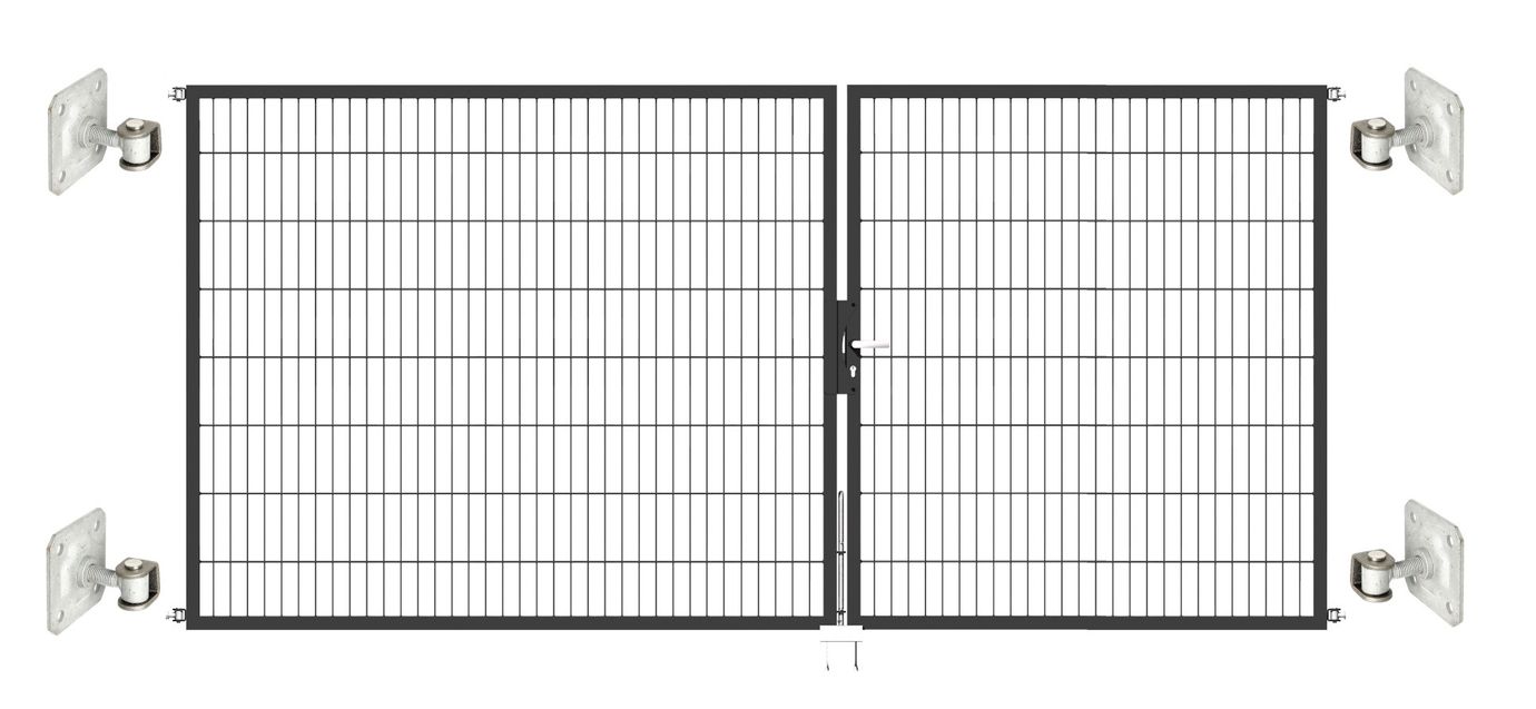 Doppeltor Optima 656 zur Mauermontage (ohne Pfosten) - Höhe 160cm, Breite 350cm, (Teilung 150+200cm, asymmetrisch)