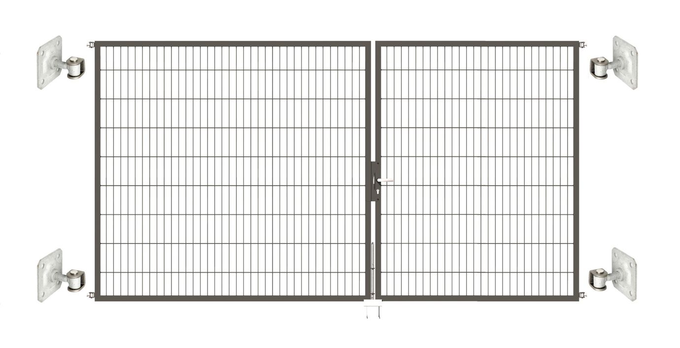 Doppeltor Optima 656 zur Mauermontage (ohne Pfosten) - Höhe 180cm, Breite 350cm, (Teilung 150+200cm, asymmetrisch)