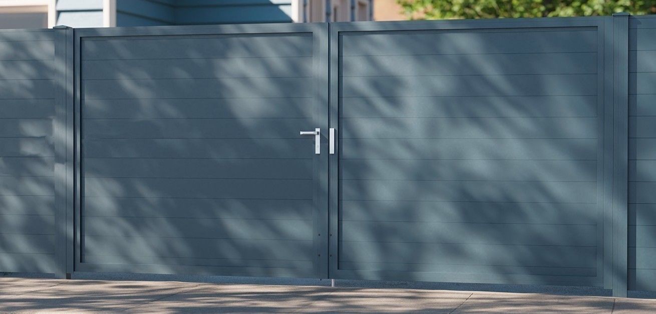 Aluminium Doppeltor Vidal Snap - Höhe 140cm, Breite 378cm (Teilung symmetrisch 189+189cm) inkl. Torpfosten – Bild 1