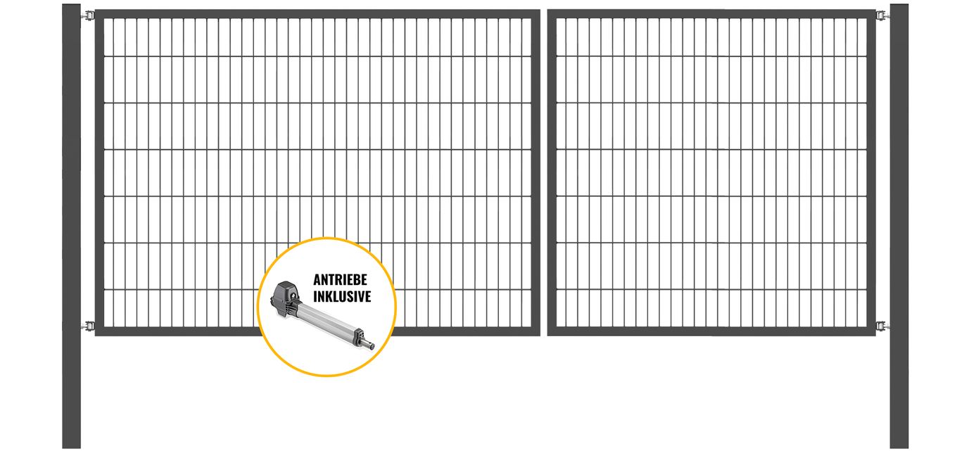 Doppeltor Optima mit E-Antrieb - Höhe 140cm, Breite 350cm (Teilung 150/200cm asymmetrisch)