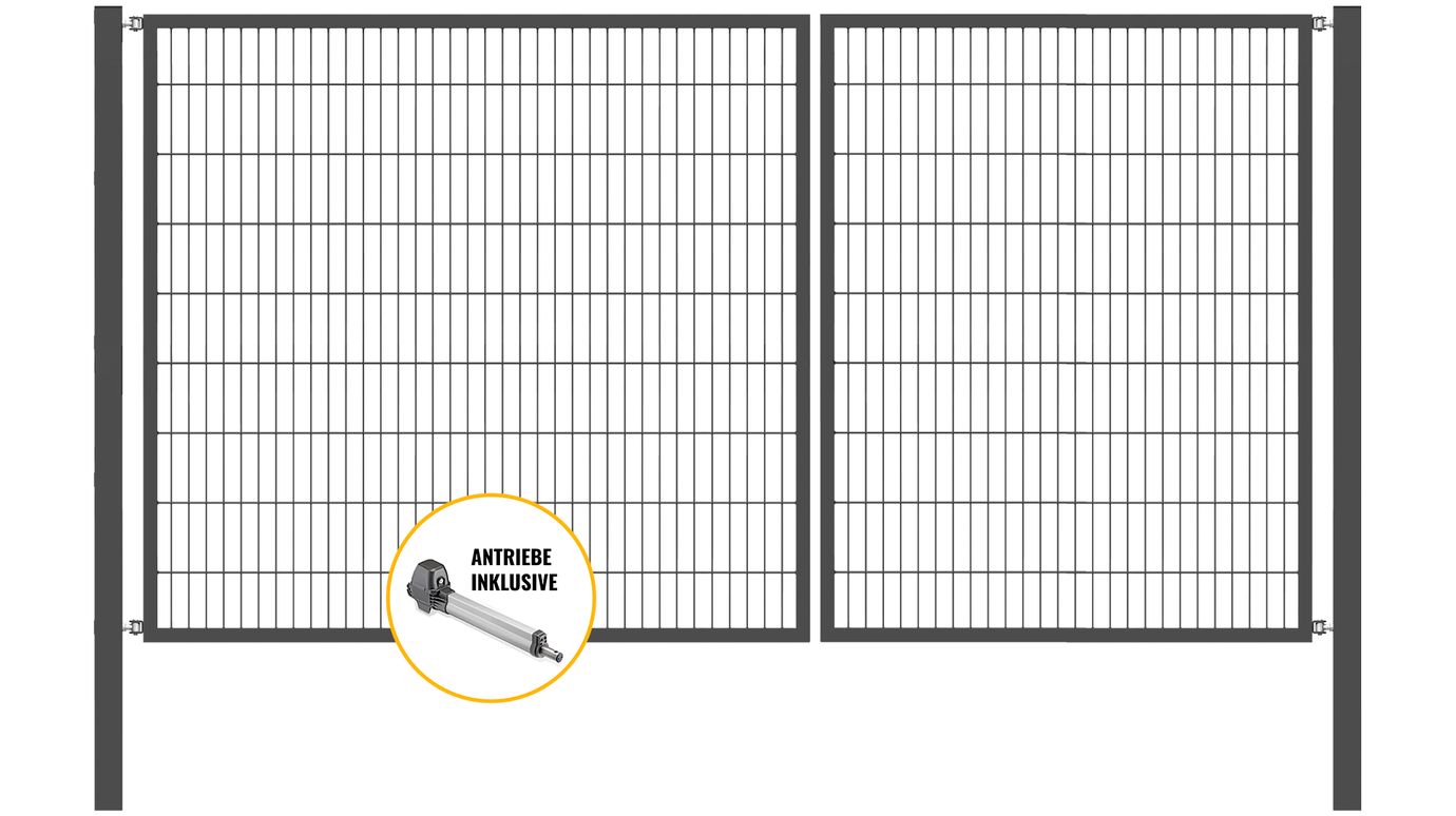 Doppeltor Optima mit E-Antrieb - Höhe 180cm, Breite 350cm (Teilung 150/200cm asymmetrisch)