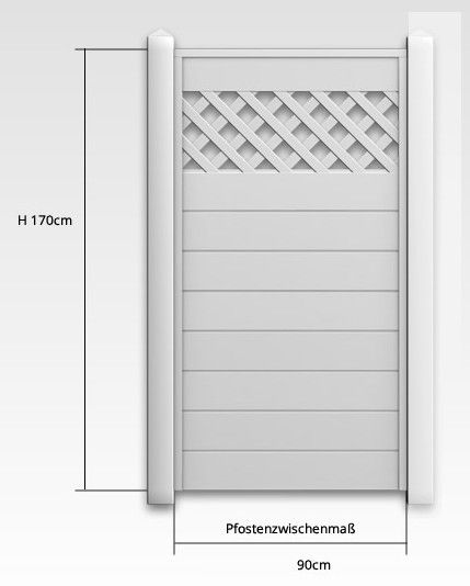 Kunststoff Sichtschutz-Anschluß-Element mit Rankgittertafel, Höhe 175cm, Breite 90cm, weiß (inkl. 1 Pfosten)