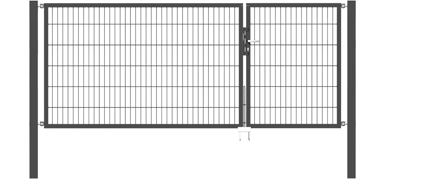 Doppelflügel Gartentor Optima 656 - Höhe 120cm, Breite 300cm (Teilung 100+200cm asymmetrisch)