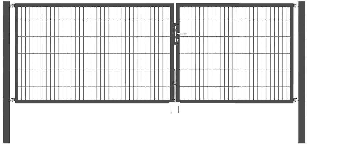 Doppelflügel Gartentor Optima 656 - Höhe 120cm, Breite 350cm (Teilung 150+200cm asymmetrisch)