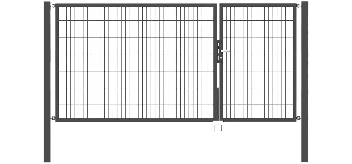 Doppelflügel Gartentor Optima 656 - Höhe 140cm, Breite 300cm (Teilung 100+200cm asymmetrisch)