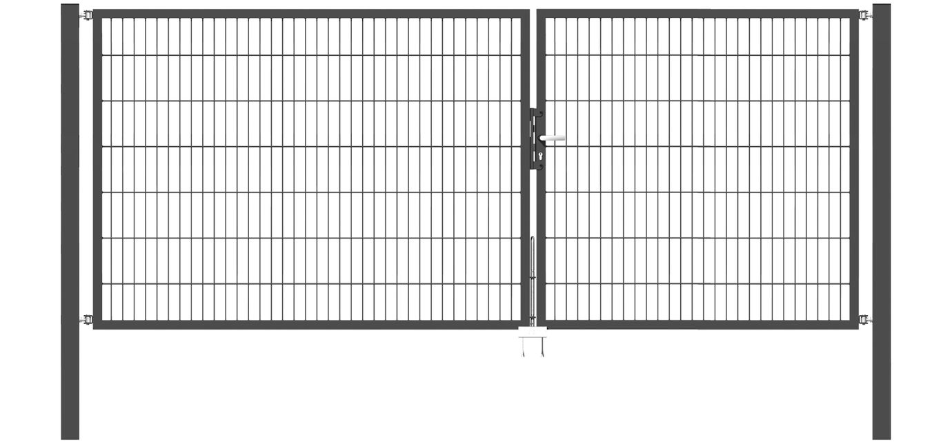 Doppelflügel Gartentor Optima 656 - Höhe 140cm, Breite 350cm (Teilung 150+200cm asymmetrisch)