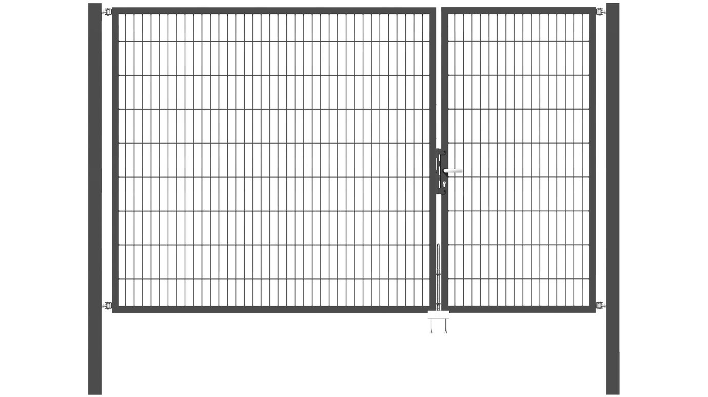 Doppelflügel Gartentor Optima 656 - Höhe 180cm, Breite 300cm (Teilung 100+200cm asymmetrisch) 