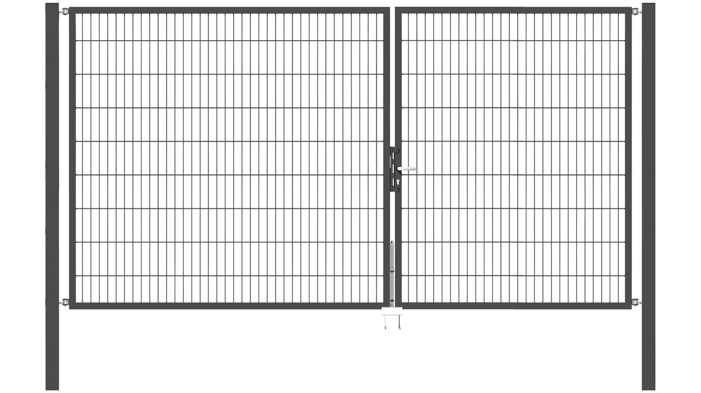 Doppelflügel Gartentor Optima 656 - Höhe 180cm, Breite 350cm (Teilung 150+200cm asymmetrisch)