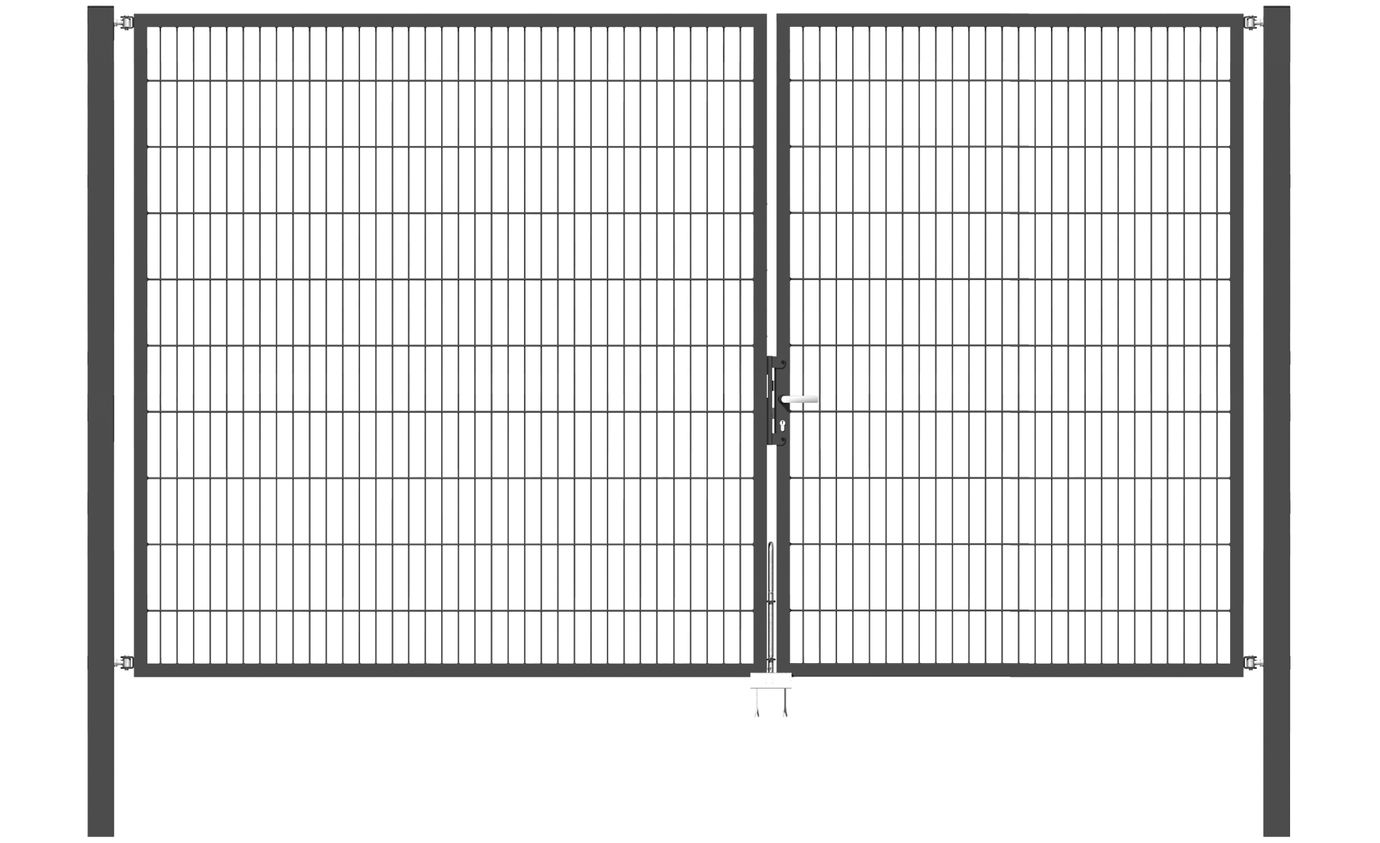 Doppelflügel Gartentor Optima 656 - Höhe 200cm, Breite 350cm (Teilung 150+200cm asymmetrisch)