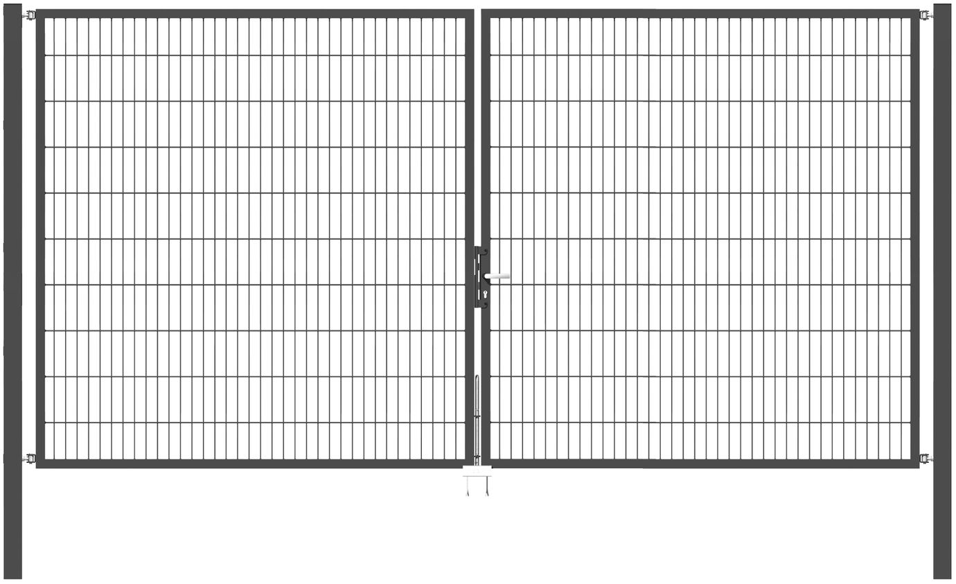 Doppelflügel Gartentor Optima 656 - Höhe 200cm, Breite 400cm (Mittig geteilt) 