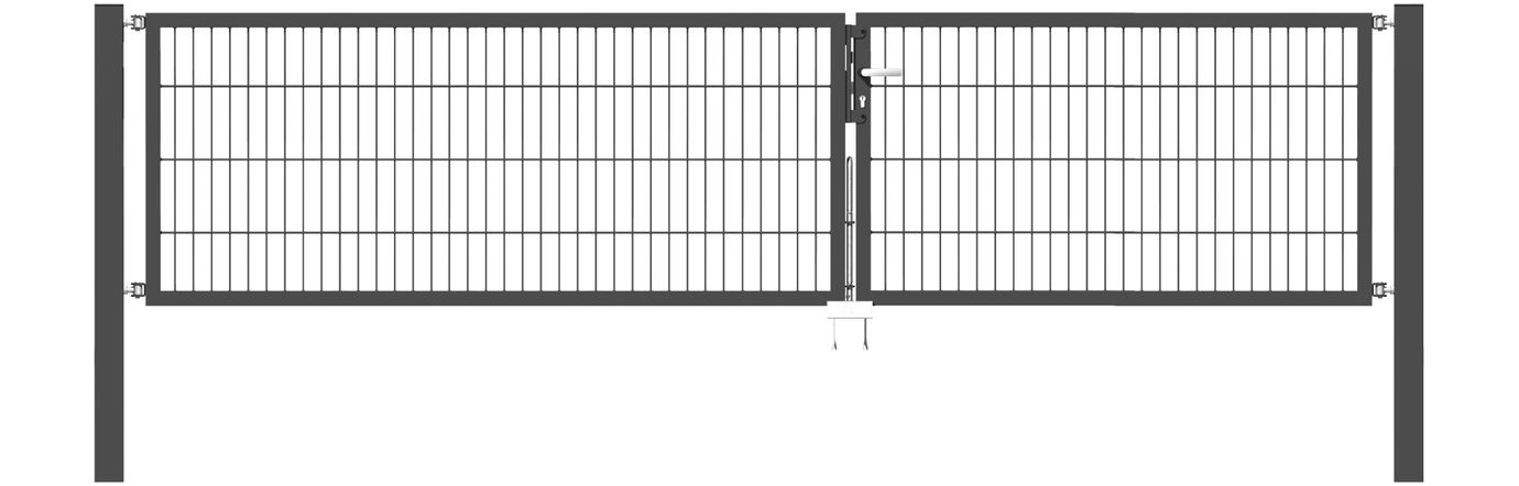 Doppelflügel Gartentor Optima 656 - Höhe 80cm, Breite 350cm (Teilung 150+200cm asymmetrisch) 