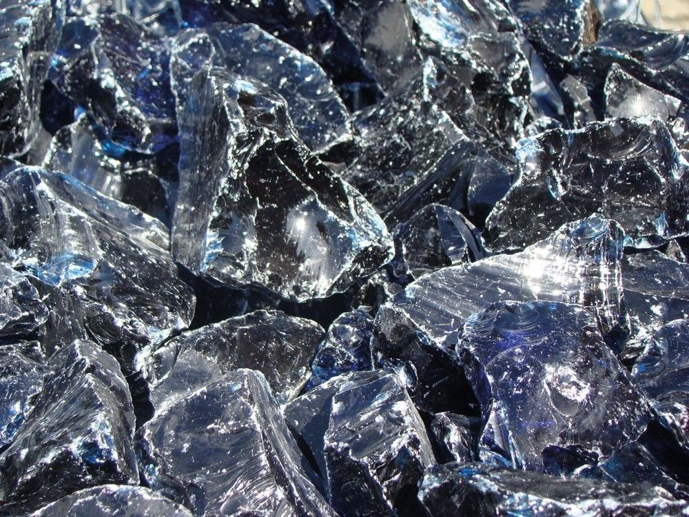 1000 kg Gabionenfüllung Glas Kristall-Blau 50-120mm