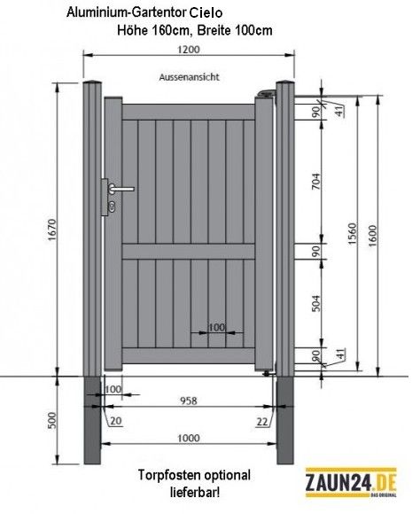 Aluminium Gartentor Cielo Höhe 160cm, Breite 100cm Zaun24