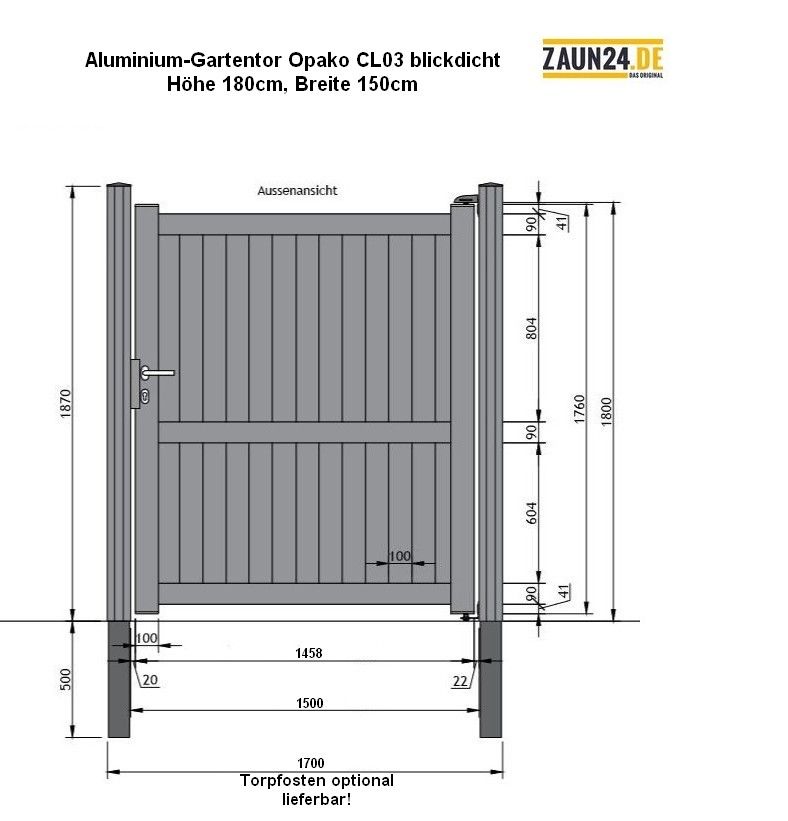 Aluminium Gartentor Opako Höhe 180cm, Breite 150cm Zaun24