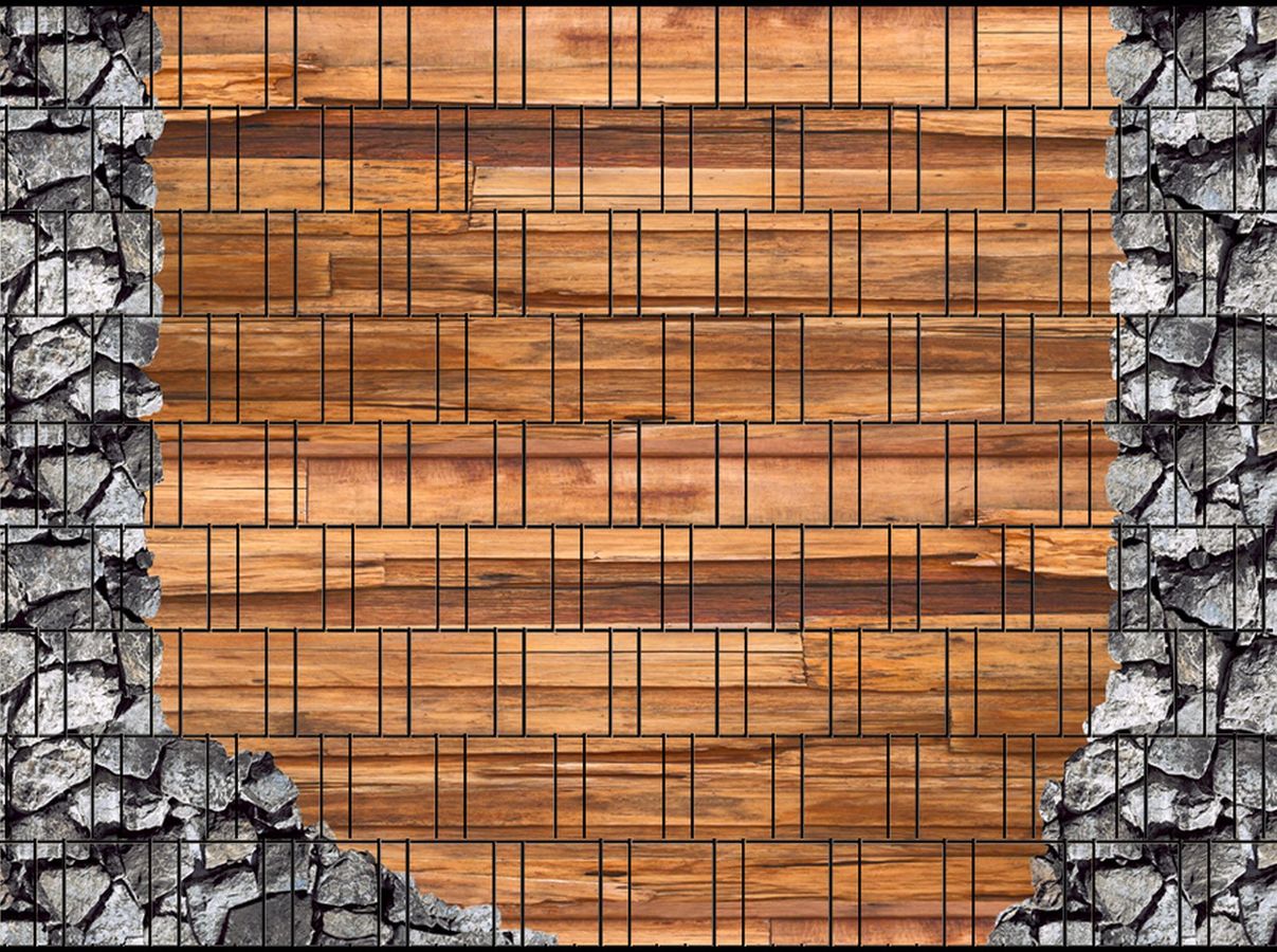 Sichtschutzstreifen Holz und Bruchstein (Motivrolle)