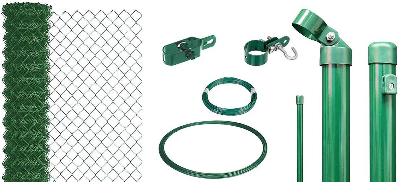 100 Meter Maschendrahtzaun, Höhe 100cm -Komplettset- Maschenweite 60x60mm, Farbe grün