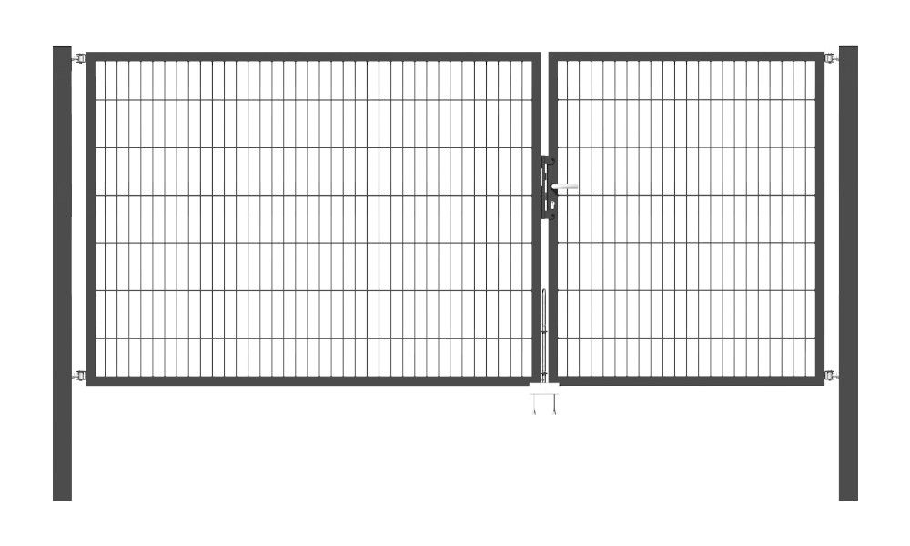 Doppelflügel Gartentor Optima 656 - Höhe 140cm, Breite 325cm (Teilung 125+200cm asymmetrisch)