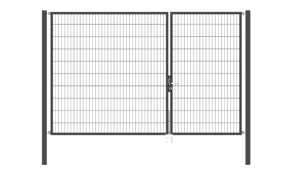 Doppelflügel Gartentor Optima 656 - Höhe 200cm, Breite 325cm (Teilung 125+200cm asymmetrisch)