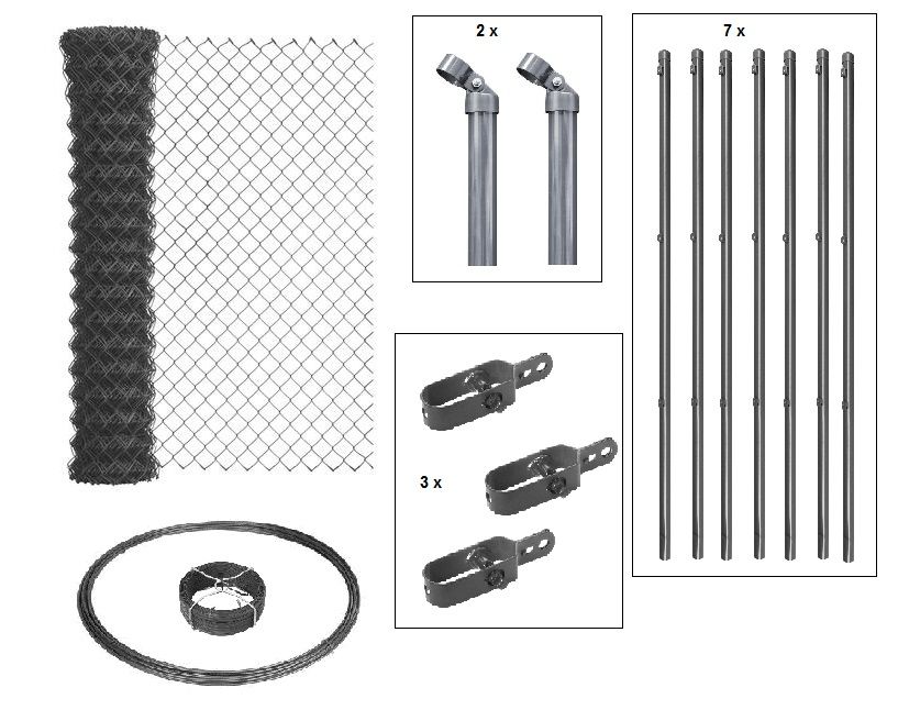 15 Meter Sparset Maschendrahtzaun, Höhe 125cm Farbe anthrazit, zum Einbetonieren