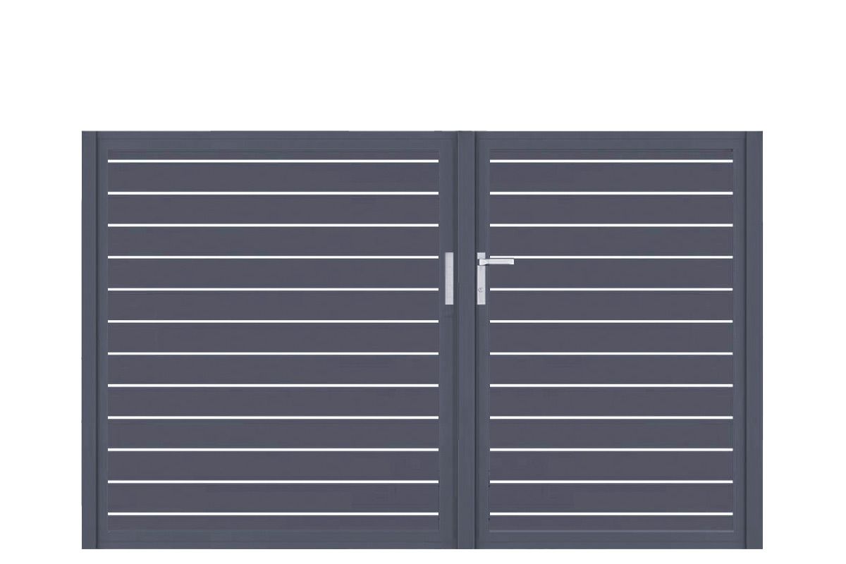 Aluminium Doppeltor Vidal Line 100 - Höhe 160cm, Breite 262cm (Teilung asymmetrisch 102+160cm) inkl. Torpfosten – Bild 1