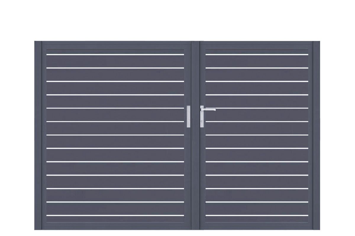 Aluminium Doppeltor Vidal Line 100 - Höhe 160cm, Breite 233cm (Teilung asymmetrisch 102+131cm) inkl. Torpfosten – Bild 1