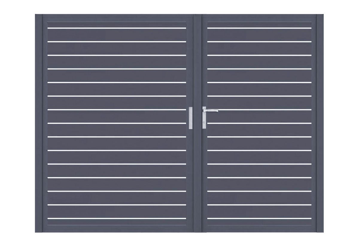 Aluminium Doppeltor Vidal Line 100 - Höhe 180cm, Breite 233cm (Teilung asymmetrisch 102+131cm) inkl. Torpfosten – Bild 1