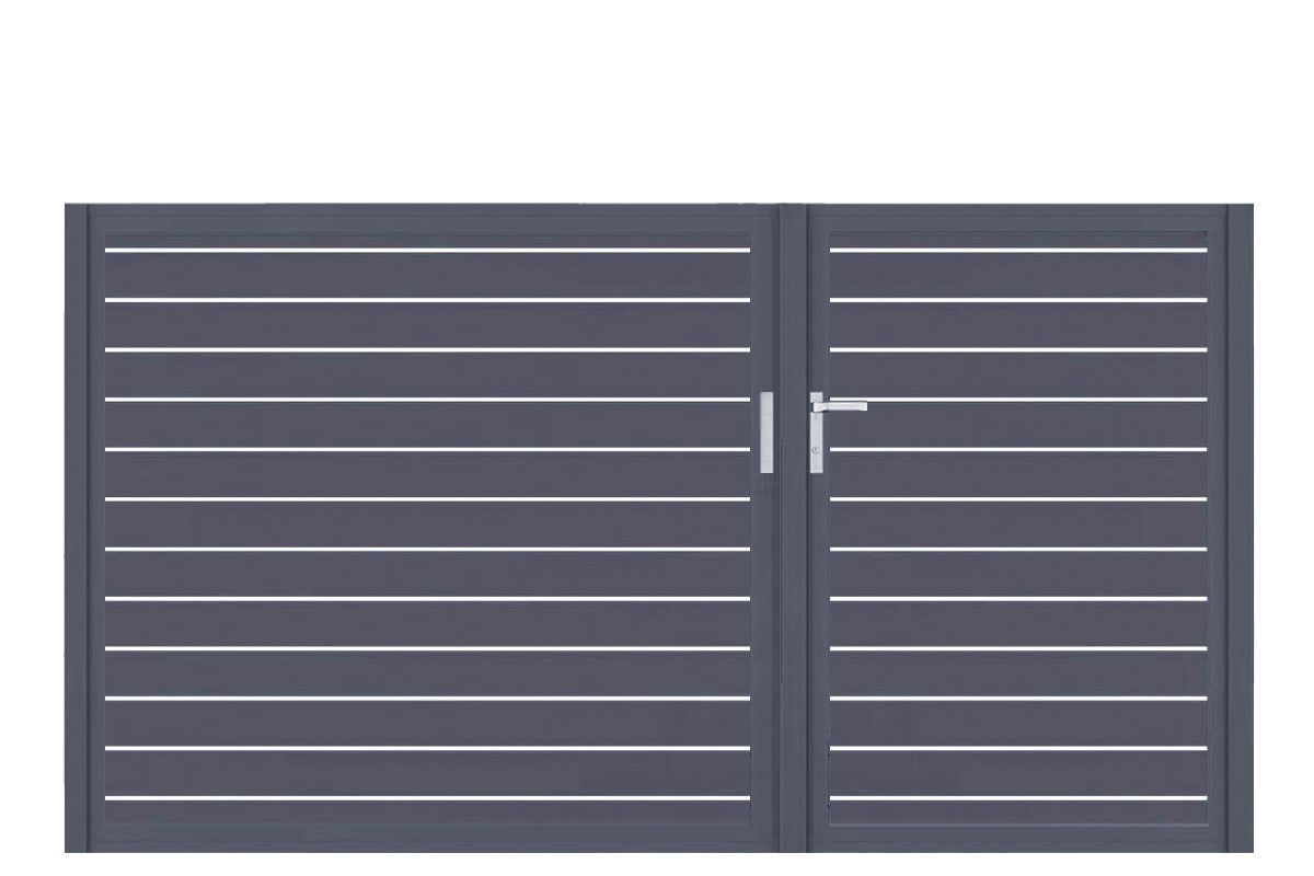 Aluminium Doppeltor Vidal Line 100 - Höhe 120cm, Breite 262cm (Teilung asymmetrisch 102+160cm) inkl. Torpfosten – Bild 1