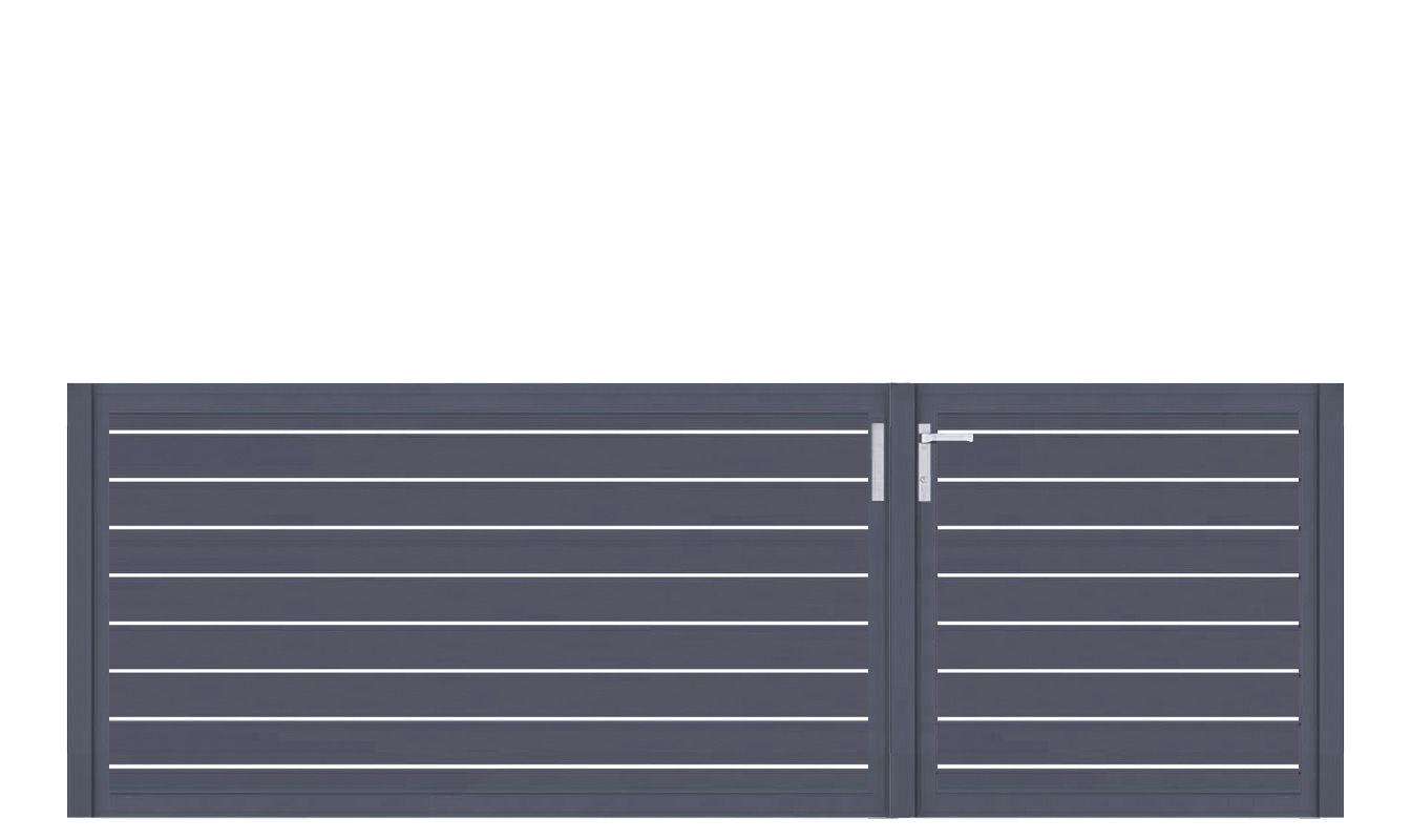 Aluminium Doppeltor Vidal Line 100 - Höhe 100cm, Breite 291cm (Teilung asymmetrisch 102+189cm) inkl. Torpfosten – Bild 1