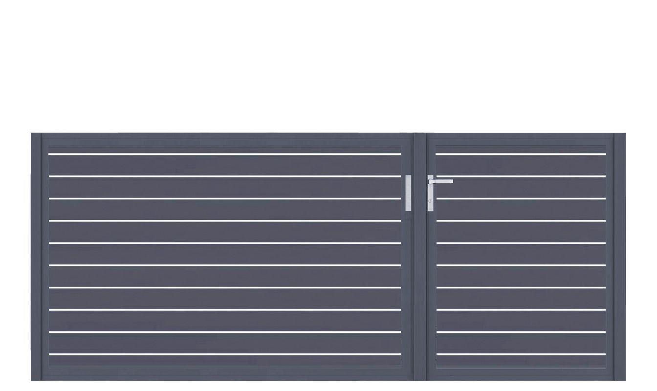 Aluminium Doppeltor Vidal Line 100 - Höhe 120cm, Breite 291cm (Teilung asymmetrisch 131+160cm) inkl. Torpfosten – Bild 1