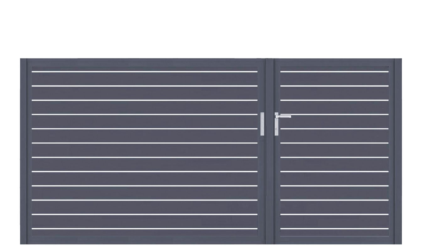 Aluminium Doppeltor Vidal Line 100 - Höhe 140cm, Breite 291cm (Teilung asymmetrisch 102+189cm) inkl. Torpfosten – Bild 1