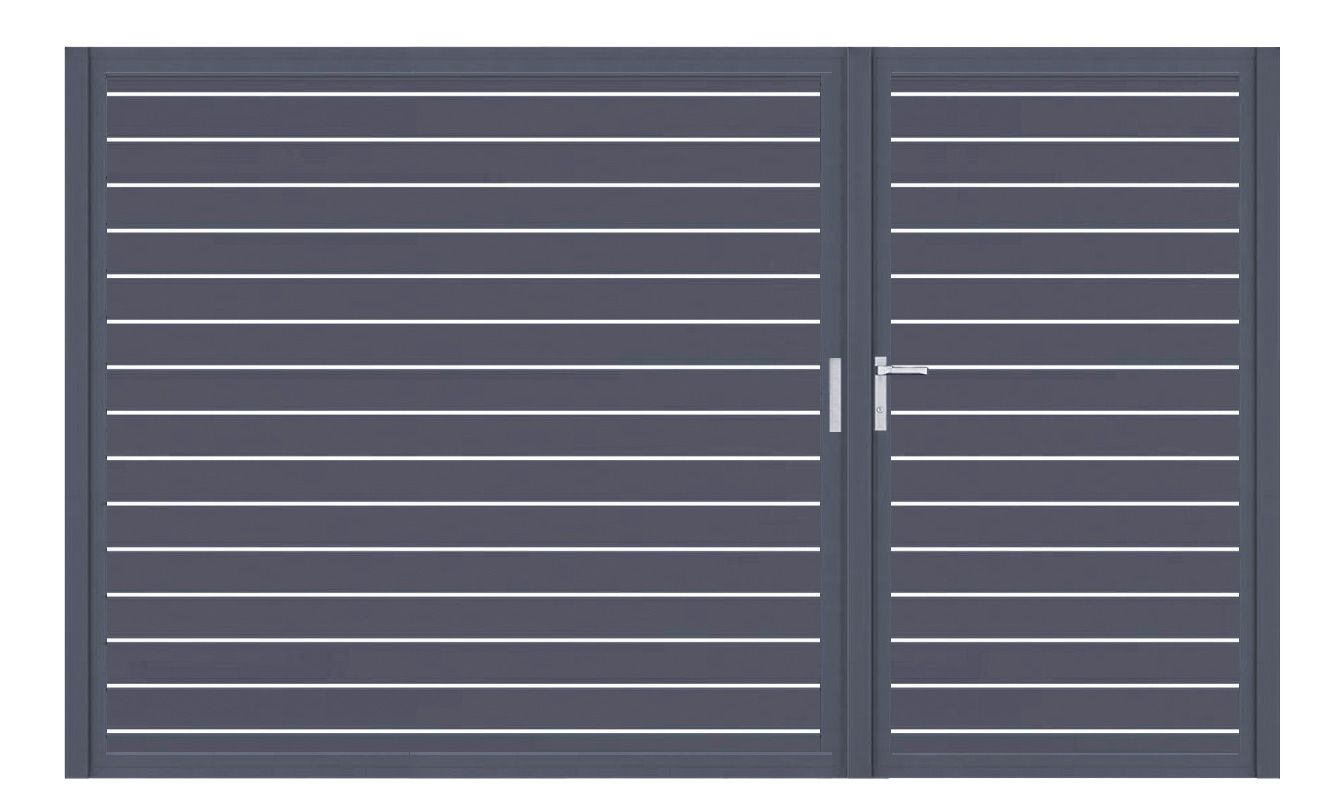 Aluminium Doppeltor Vidal Line 100 - Höhe 180cm, Breite 291cm (Teilung asymmetrisch 102+189cm) inkl. Torpfosten – Bild 1