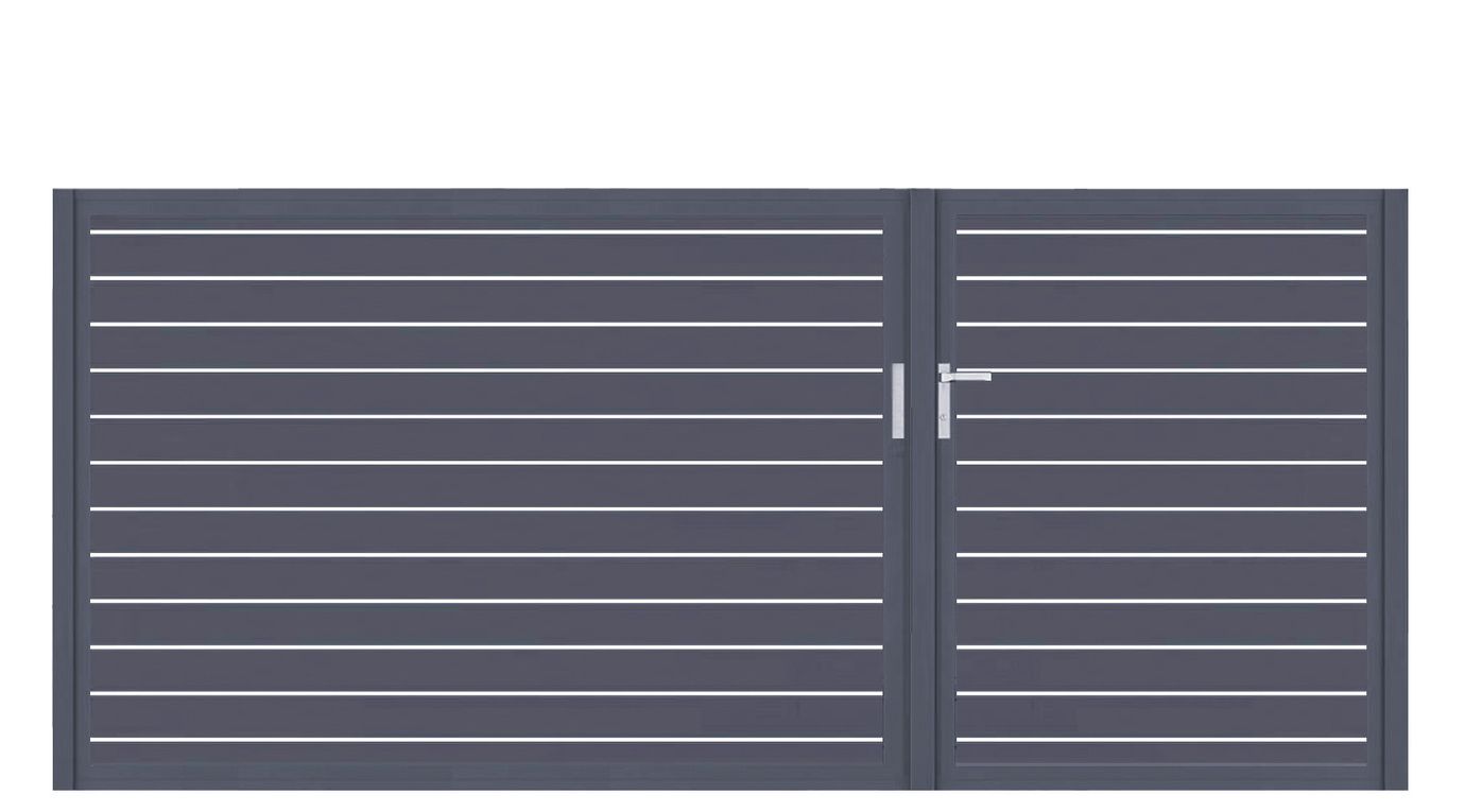Aluminium Doppeltor Vidal Line 100 - Höhe 140cm, Breite 320cm (Teilung asymmetrisch 131+189cm) inkl. Torpfosten – Bild 1