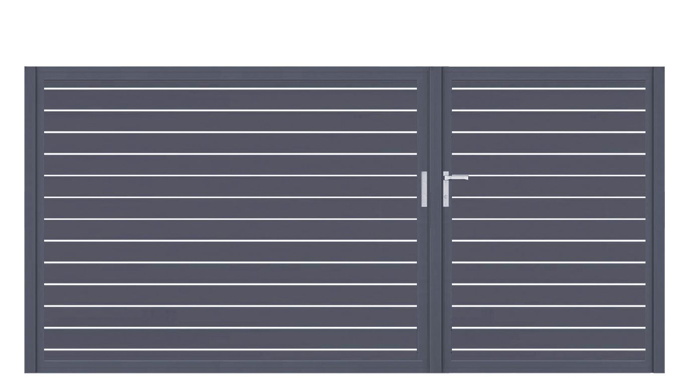 Aluminium Doppeltor Vidal Line 100 - Höhe 160cm, Breite 320cm (Teilung asymmetrisch 131+189cm) inkl. Torpfosten – Bild 1