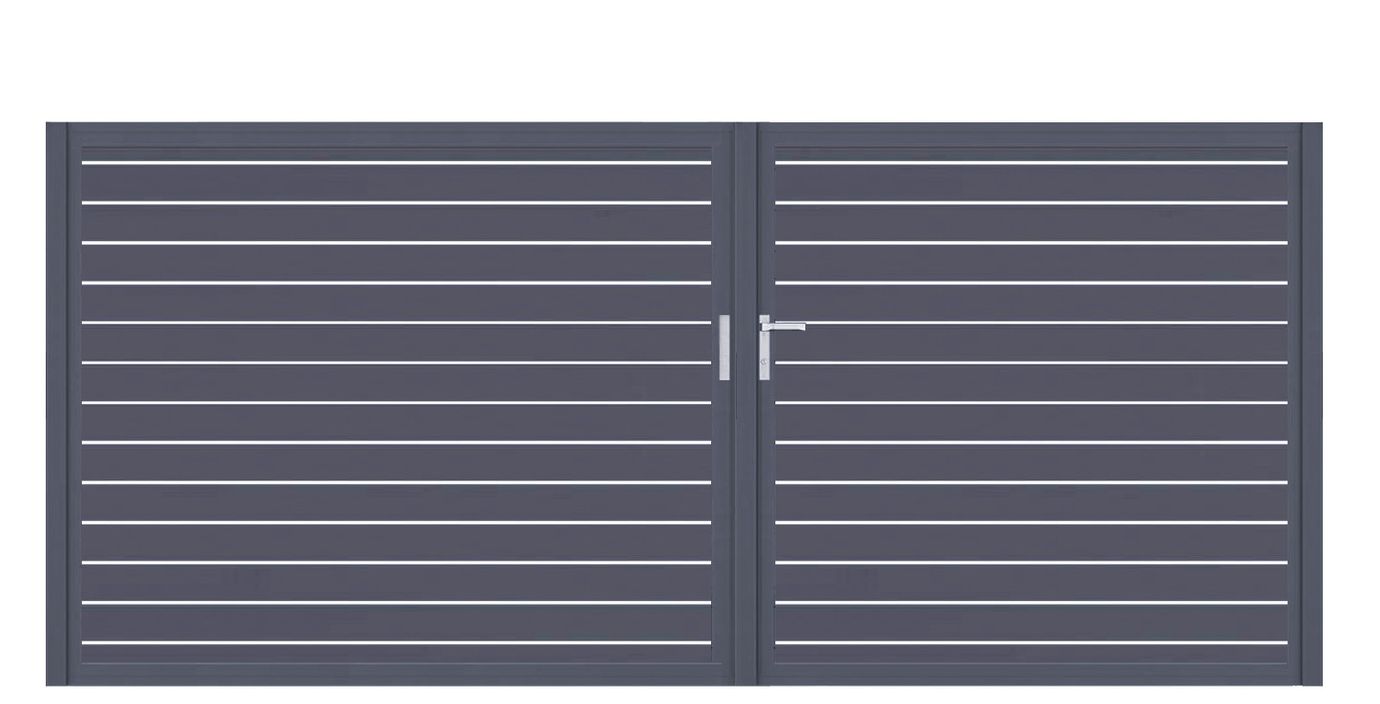 Aluminium Doppeltor Vidal Line 100 - Höhe 160cm, Breite 349cm (Teilung asymmetrisch 160+189cm) inkl. Torpfosten – Bild 1