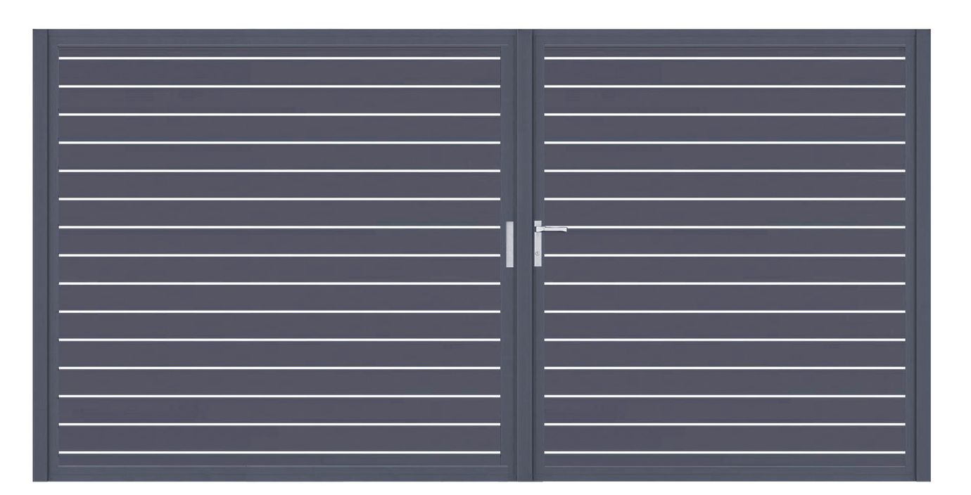 Aluminium Doppeltor Vidal Line 100 - Höhe 180cm, Breite 349cm (Teilung asymmetrisch 160+189cm) inkl. Torpfosten – Bild 1