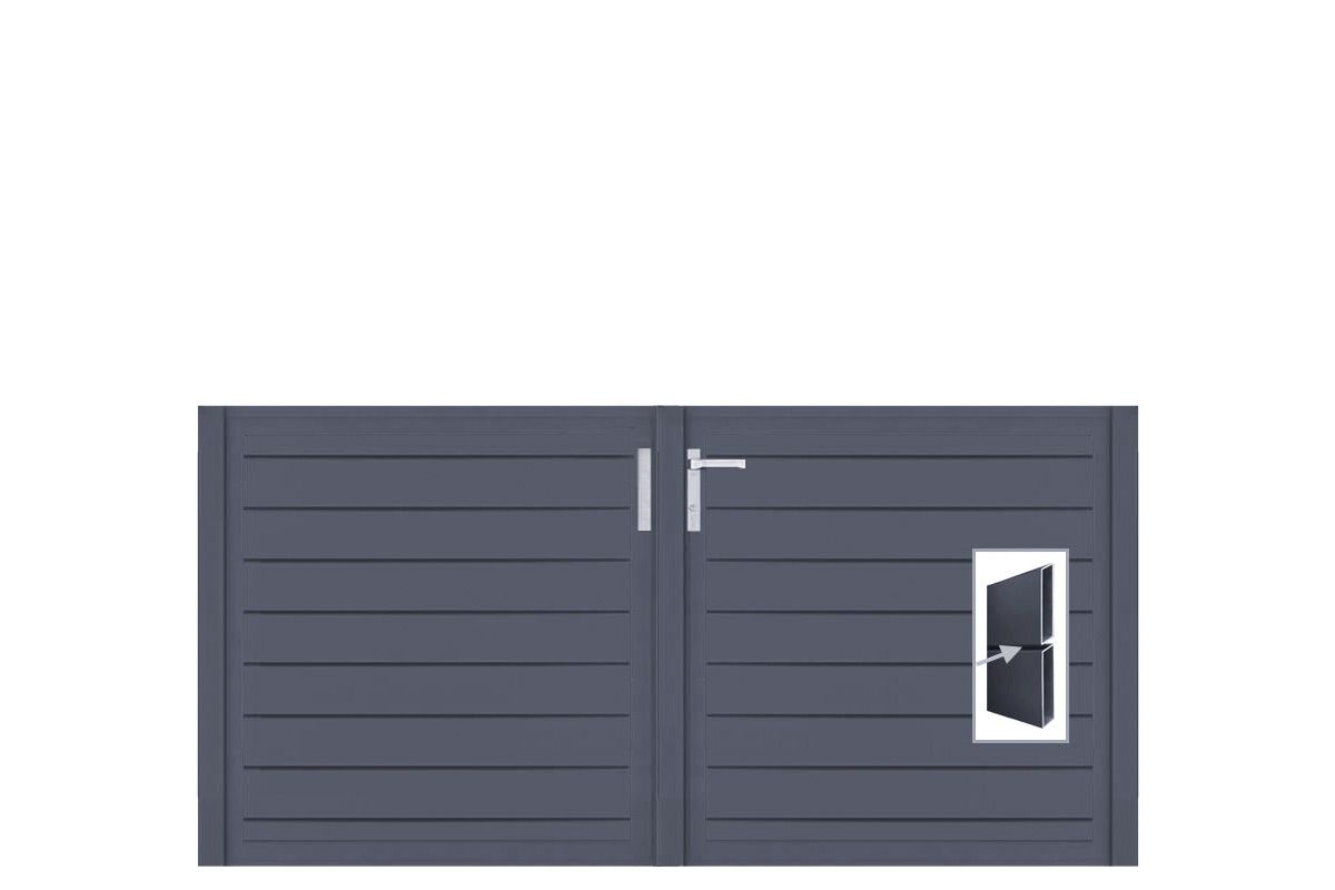 Aluminium Doppeltor Vidal Pure - Höhe 100cm, Breite 204cm (Teilung symmetrisch 102+102cm) inkl. Torpfosten – Bild 1