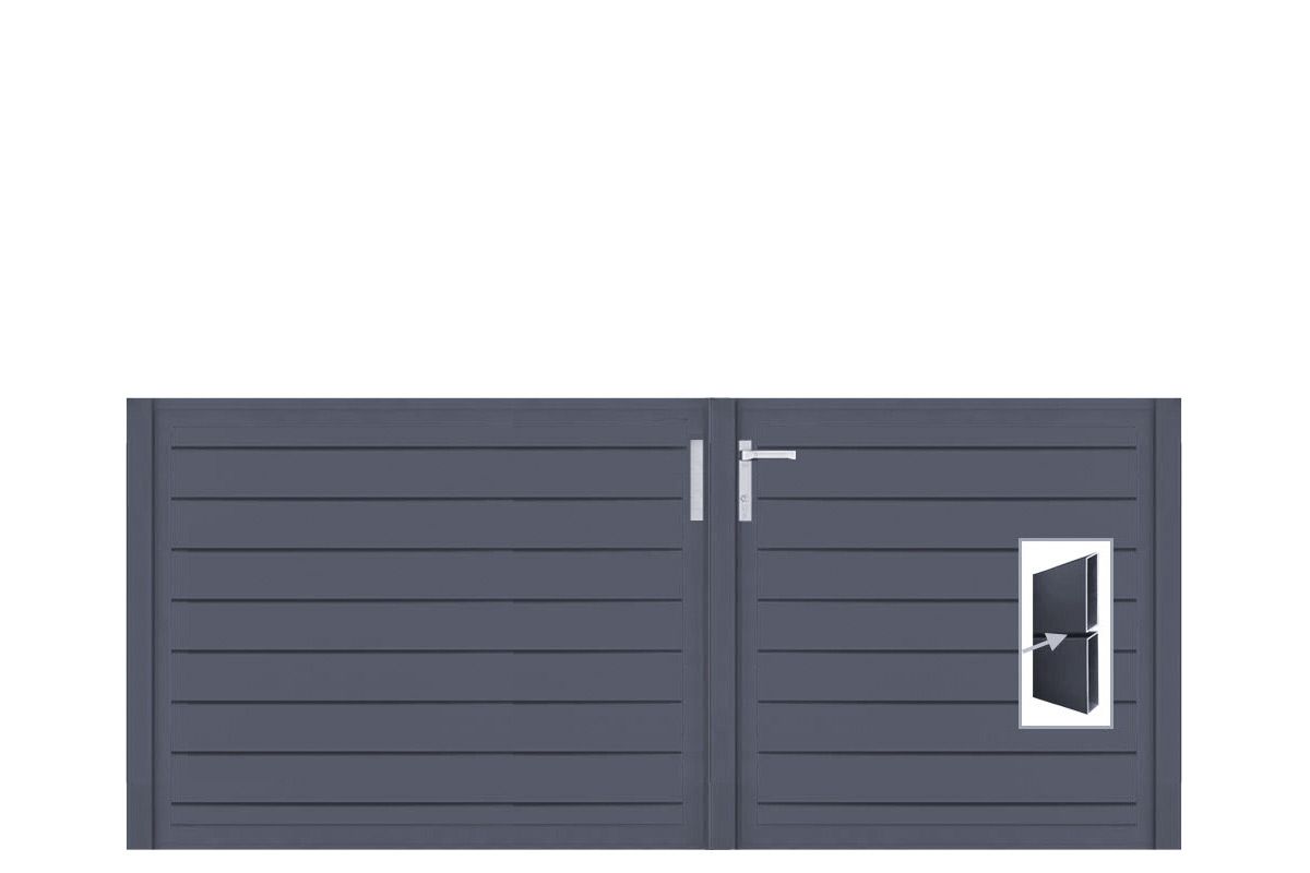 Aluminium Doppeltor Vidal Pure - Höhe 100cm, Breite 233cm (Teilung asymmetrisch 102+131cm) inkl. Torpfosten – Bild 1