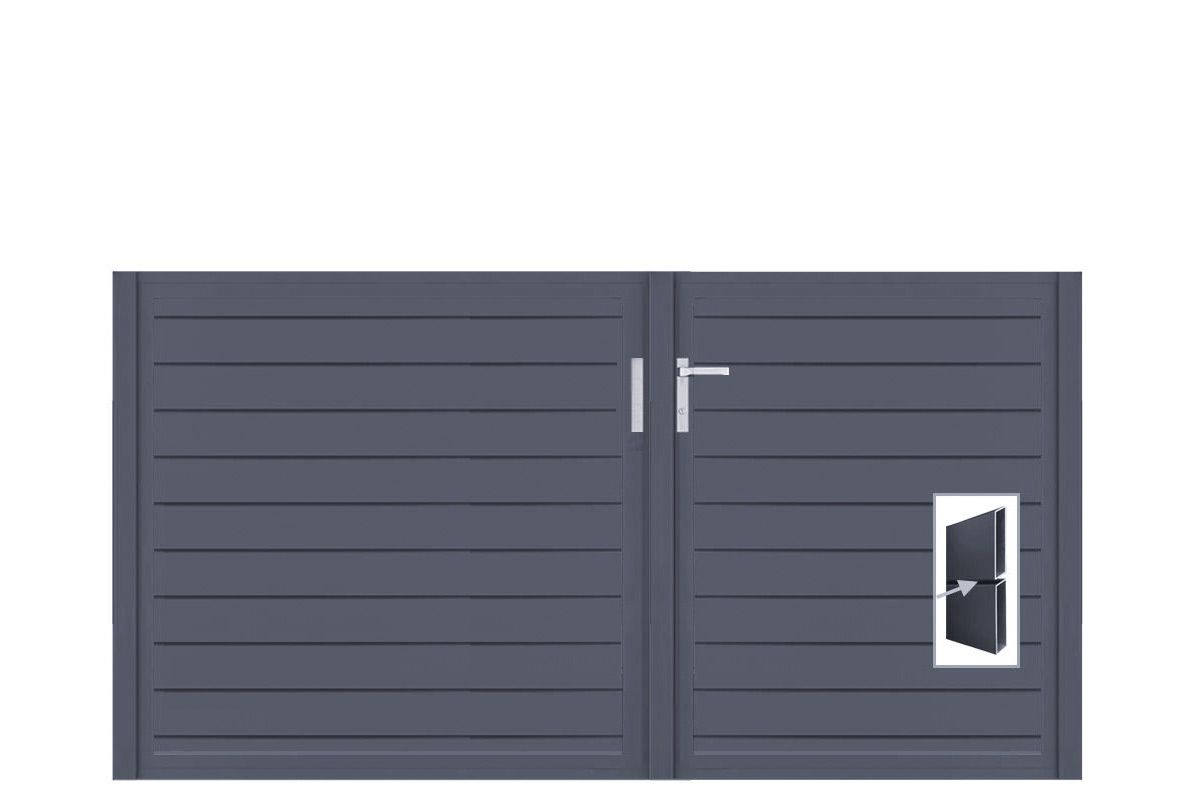 Aluminium Doppeltor Vidal Pure - Höhe 120cm, Breite 233cm (Teilung asymmetrisch 102+131cm) inkl. Torpfosten – Bild 1