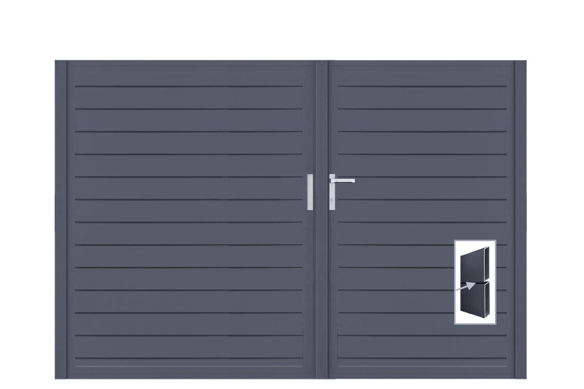 Aluminium Doppeltor Vidal Pure - Höhe 160cm, Breite 233cm (Teilung asymmetrisch 102+131cm) inkl. Torpfosten – Bild 1