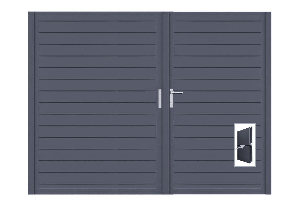 Aluminium Doppeltor Vidal Pure - Höhe 180cm, Breite 233cm (Teilung asymmetrisch 102+131cm) inkl. Torpfosten – Bild 1