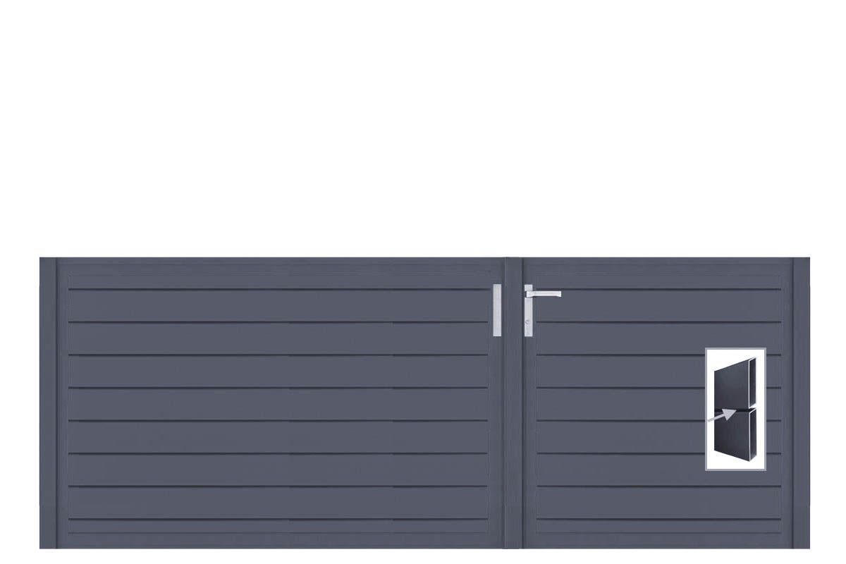 Aluminium Doppeltor Vidal Pure - Höhe 100cm, Breite 262cm (Teilung asymmetrisch 102+160cm) inkl. Torpfosten – Bild 1