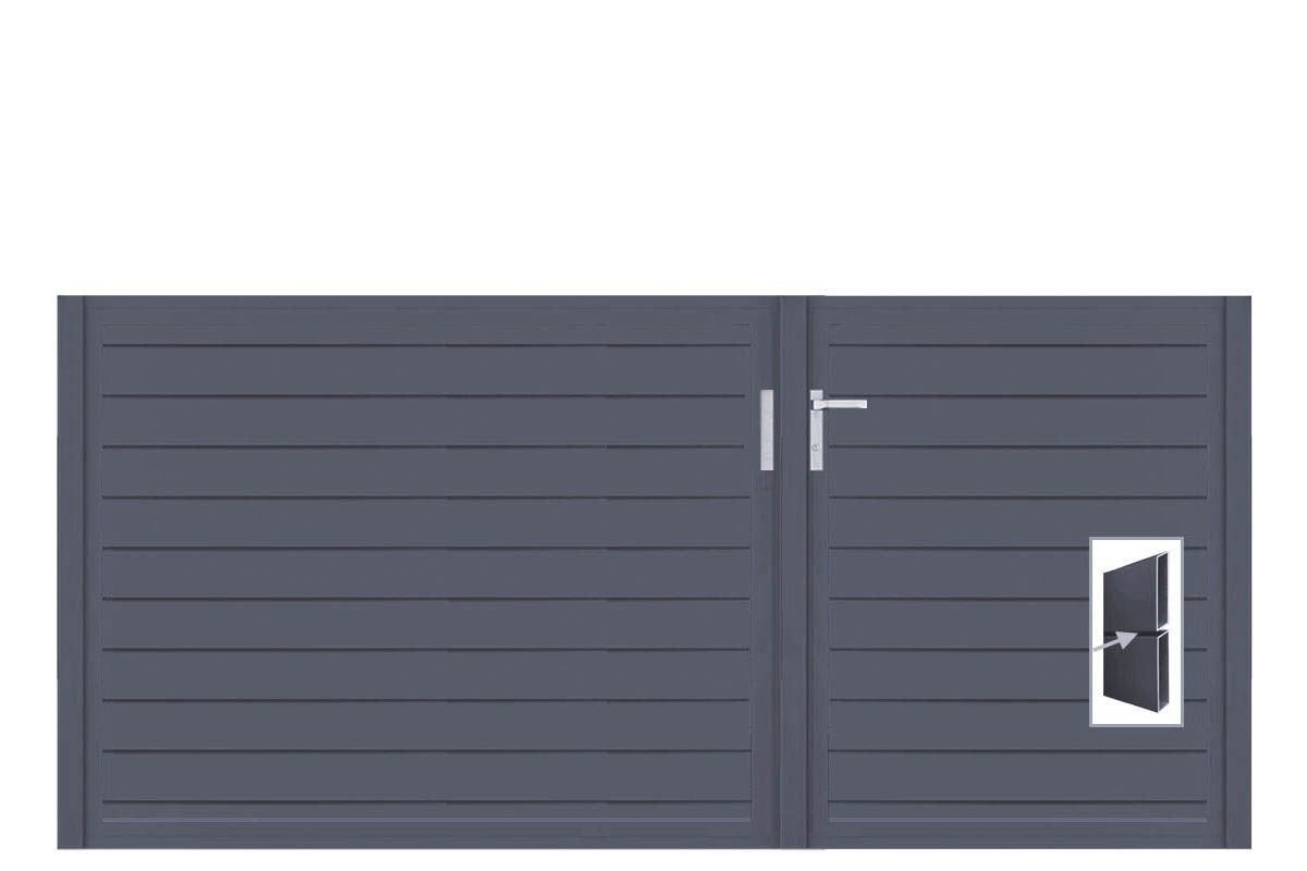 Aluminium Doppeltor Vidal Pure - Höhe 120cm, Breite 262cm (Teilung asymmetrisch 102+160cm) inkl. Torpfosten – Bild 1