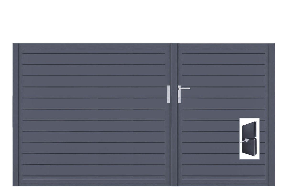 Aluminium Doppeltor Vidal Pure - Höhe 140cm, Breite 262cm (Teilung asymmetrisch 102+160cm) inkl. Torpfosten – Bild 1
