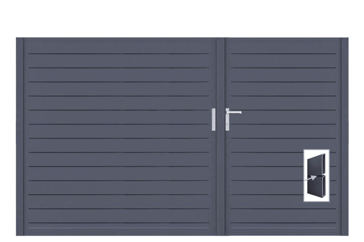 Aluminium Doppeltor Vidal Pure - Höhe 160cm, Breite 262cm (Teilung asymmetrisch 102+160cm) inkl. Torpfosten – Bild 1